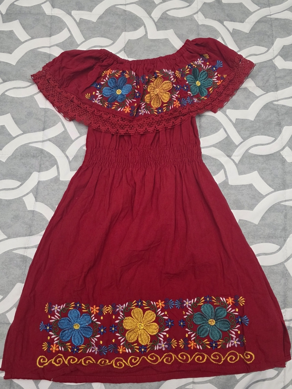 Embroidered Off-Shoulder Red Dress
